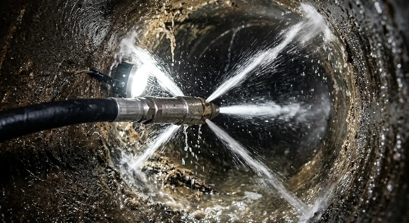 High-pressure hydro jetting nozzle cleaning sewer pipe for Sewer Cleanout in Summerville